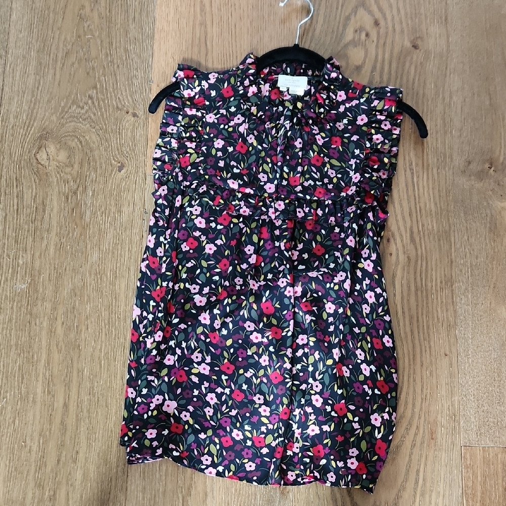 Kate Spade Pink and White Ruffled Sleeveless Blouse